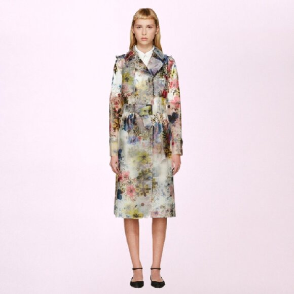 ERDEM Charlotta Multicolor Semi-Sheer Floral Trench Coat - Picture 1 of 14